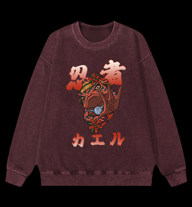 Ninja Frog Vintage Washed 100% Cotton Sweatshirt