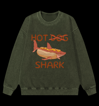 Shark Hot Dog Vintage Washed 100% Cotton Sweatshirt