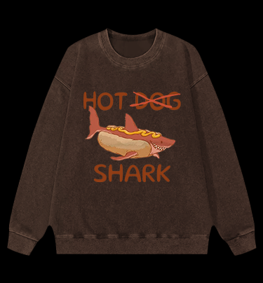 Shark Hot Dog Vintage Washed 100% Cotton Sweatshirt