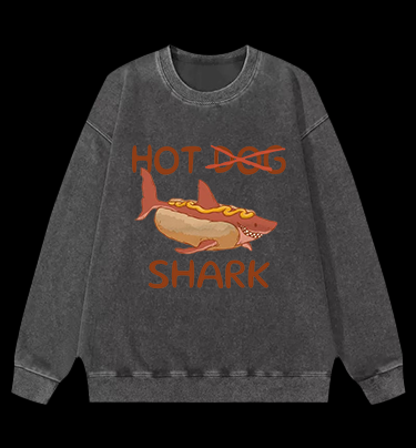 Shark Hot Dog Vintage Washed 100% Cotton Sweatshirt
