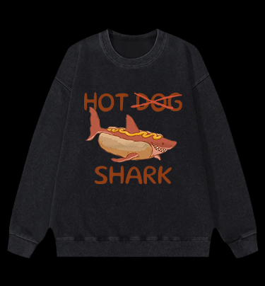 Shark Hot Dog Vintage Washed 100% Cotton Sweatshirt