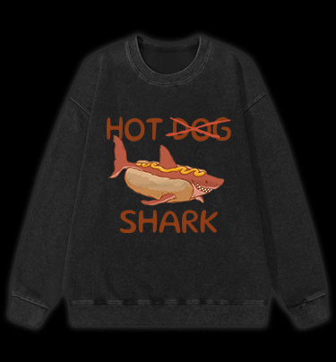 Shark Hot Dog Vintage Washed 100% Cotton Sweatshirt