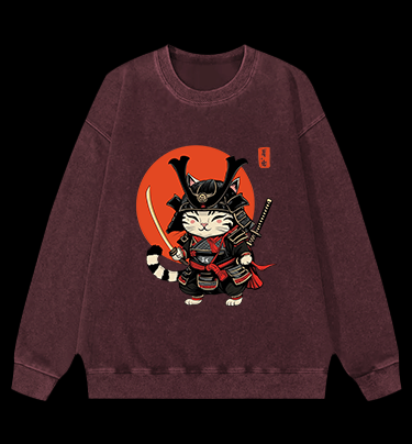 Cat Swordmaster Vintage Washed 100% Cotton Sweatshirt