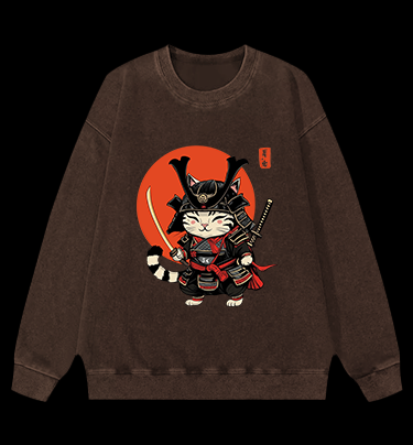 Cat Swordmaster Vintage Washed 100% Cotton Sweatshirt