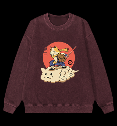 Flying Cloud Cat Vintage Washed 100% Cotton Sweatshirt