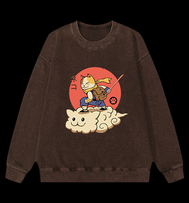Flying Cloud Cat Vintage Washed 100% Cotton Sweatshirt