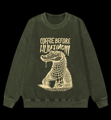 Crocodile's Coffee Time Vintage Washed 100% Cotton Sweatshirt