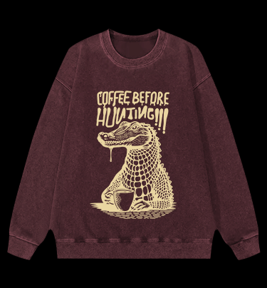 Crocodile's Coffee Time Vintage Washed 100% Cotton Sweatshirt