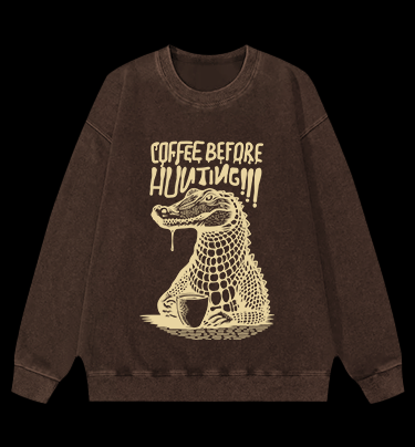 Crocodile's Coffee Time Vintage Washed 100% Cotton Sweatshirt