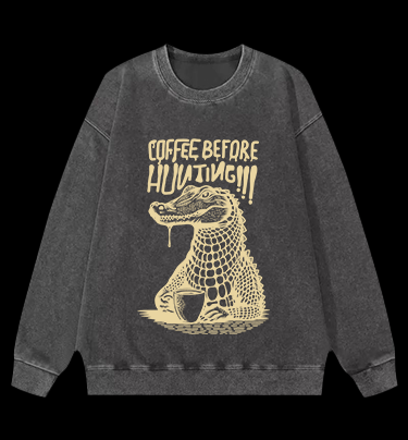 Crocodile's Coffee Time Vintage Washed 100% Cotton Sweatshirt
