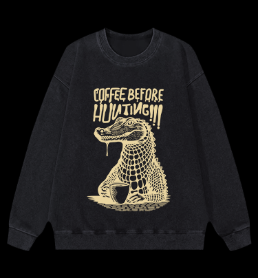 Crocodile's Coffee Time Vintage Washed 100% Cotton Sweatshirt