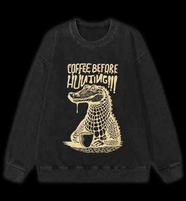 Crocodile's Coffee Time Vintage Washed 100% Cotton Sweatshirt