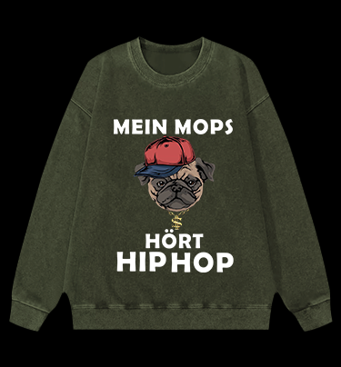 Hip Hop Dog Vintage Washed 100% Cotton Sweatshirt