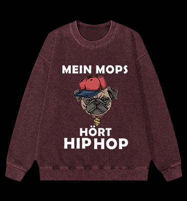 Hip Hop Dog Vintage Washed 100% Cotton Sweatshirt