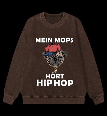Hip Hop Dog Vintage Washed 100% Cotton Sweatshirt