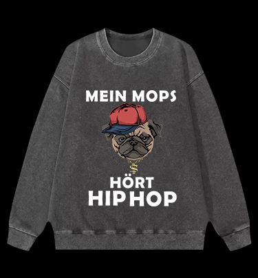 Hip Hop Dog Vintage Washed 100% Cotton Sweatshirt