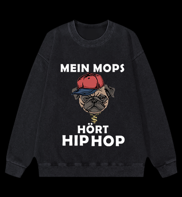 Hip Hop Dog Vintage Washed 100% Cotton Sweatshirt