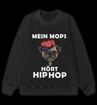 Hip Hop Dog Vintage Washed 100% Cotton Sweatshirt