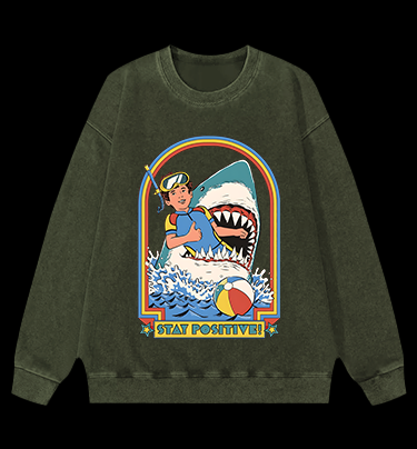 Positive Shark Fun Vintage Washed 100% Cotton Sweatshirt