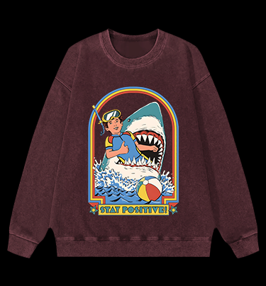 Positive Shark Fun Vintage Washed 100% Cotton Sweatshirt