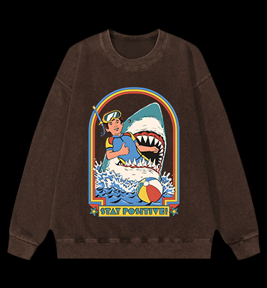 Positive Shark Fun Vintage Washed 100% Cotton Sweatshirt