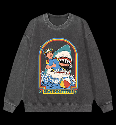 Positive Shark Fun Vintage Washed 100% Cotton Sweatshirt