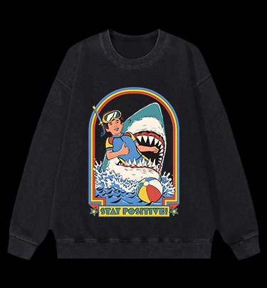 Positive Shark Fun Vintage Washed 100% Cotton Sweatshirt