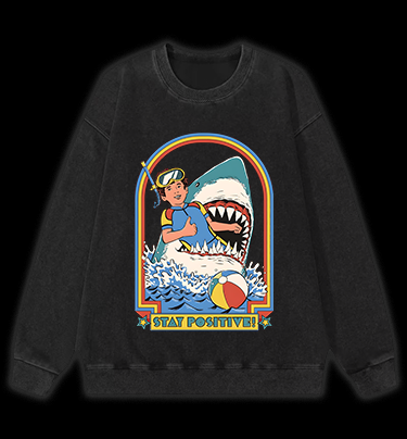 Positive Shark Fun Vintage Washed 100% Cotton Sweatshirt