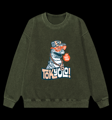 Trendy Godzilla Vintage Washed 100% Cotton Sweatshirt