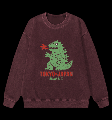 Kaiju's Tokyo Trip Vintage Washed 100% Cotton Sweatshirt