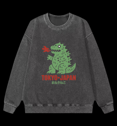 Kaiju's Tokyo Trip Vintage Washed 100% Cotton Sweatshirt