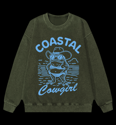 Frog Cowgirl Toad Vintage Washed 100% Cotton Sweatshirt