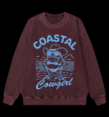 Frog Cowgirl Toad Vintage Washed 100% Cotton Sweatshirt