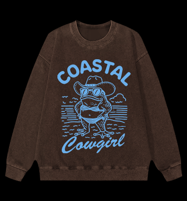 Frog Cowgirl Toad Vintage Washed 100% Cotton Sweatshirt