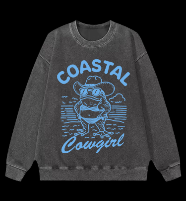 Frog Cowgirl Toad Vintage Washed 100% Cotton Sweatshirt