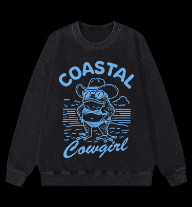 Frog Cowgirl Toad Vintage Washed 100% Cotton Sweatshirt