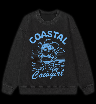 Frog Cowgirl Toad Vintage Washed 100% Cotton Sweatshirt