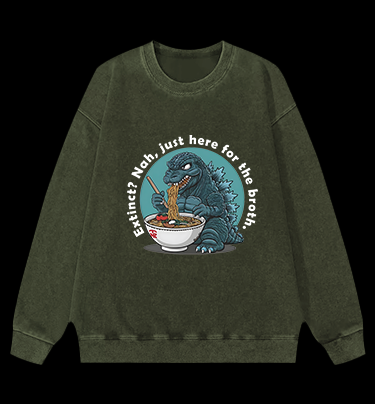 Godzilla's Ramen Time Vintage Washed 100% Cotton Sweatshirt