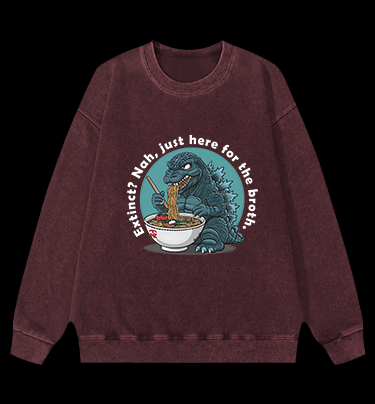 Godzilla's Ramen Time Vintage Washed 100% Cotton Sweatshirt