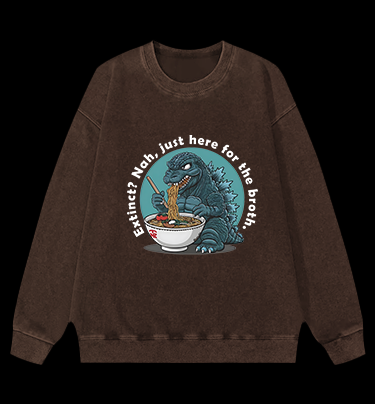 Godzilla's Ramen Time Vintage Washed 100% Cotton Sweatshirt