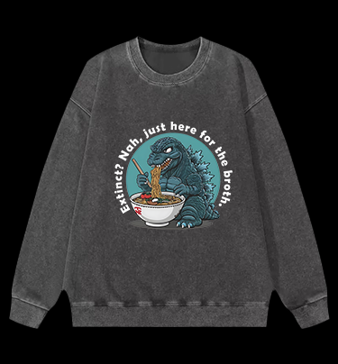 Godzilla's Ramen Time Vintage Washed 100% Cotton Sweatshirt