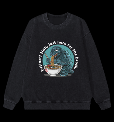 Godzilla's Ramen Time Vintage Washed 100% Cotton Sweatshirt