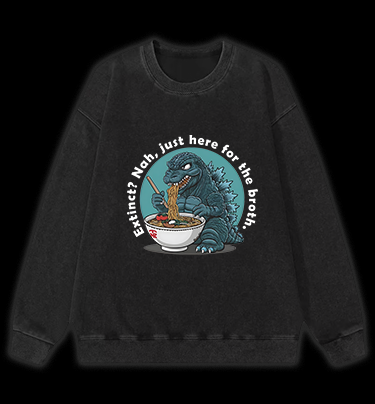 Godzilla's Ramen Time Vintage Washed 100% Cotton Sweatshirt