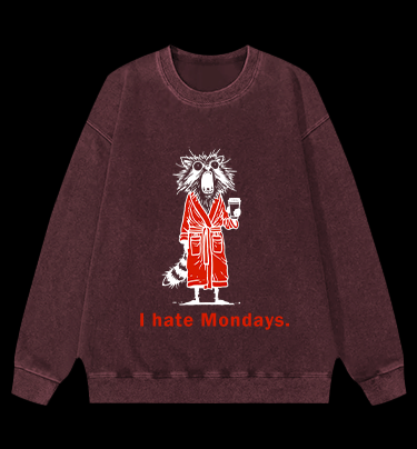 Raccoon Hates Monday Vintage Washed 100% Cotton Sweatshirt
