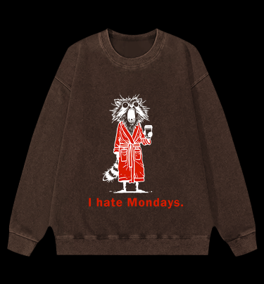 Raccoon Hates Monday Vintage Washed 100% Cotton Sweatshirt