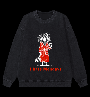 Raccoon Hates Monday Vintage Washed 100% Cotton Sweatshirt