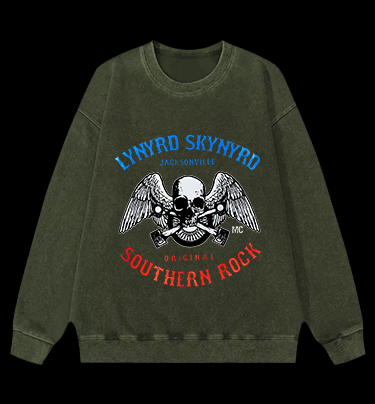Rock Skull: Bird Flight Vintage Washed 100% Cotton Sweatshirt