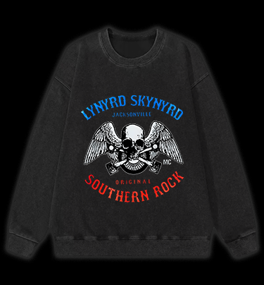 Rock Skull: Bird Flight Vintage Washed 100% Cotton Sweatshirt