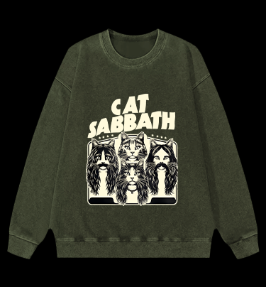 Cat Sabbath Rockers Vintage Washed 100% Cotton Sweatshirt