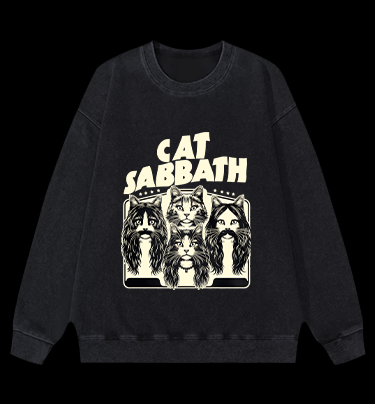 Cat Sabbath Rockers Vintage Washed 100% Cotton Sweatshirt